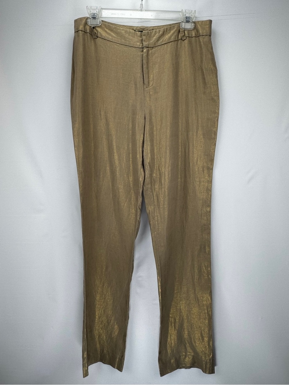 LRL Metallic Gold 100% Linen Straight-Leg Pants
